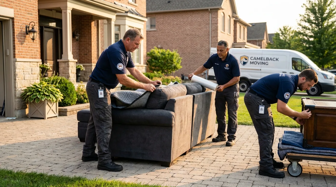 Large estate moving crew wrapping furniture in Hillsdale, NJ