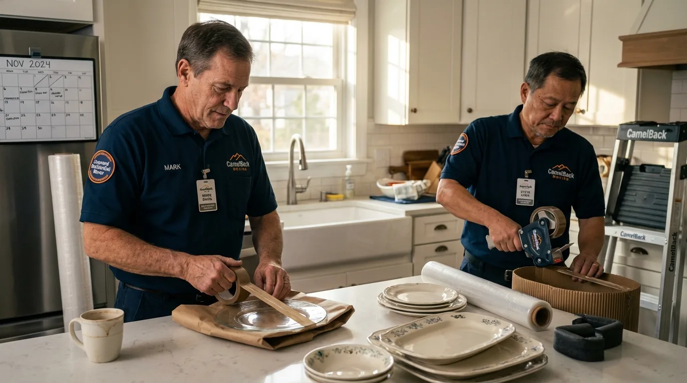 Professional crew packing kitchen dishware in Hillsdale, NJ